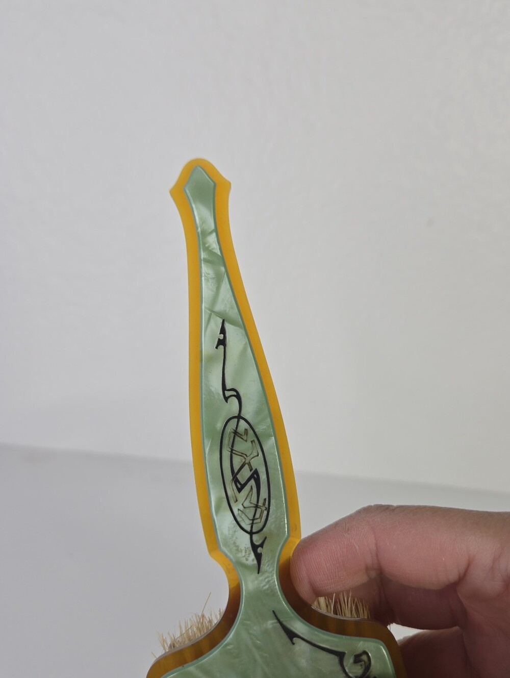 VTG Art Deco Green Pearlized Celluloid Vanity Hair Brush 1920s 30s  9" Art Nuvou - Picture 7 of 13